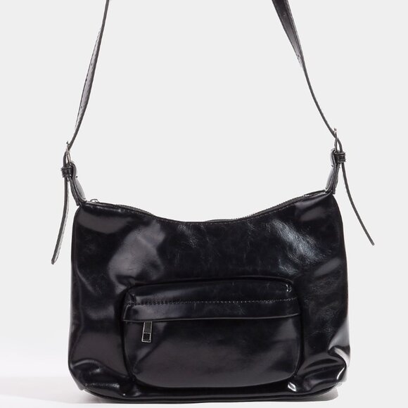 Fame Glossy Faux Leather Shoulder Bag - Picture 1 of 3